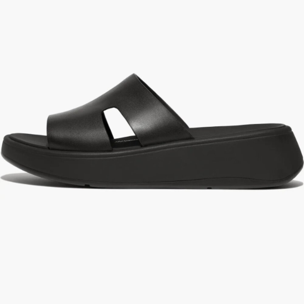 FitFlop Women's F-Mode Raw Edge Leather Flatform H-Bar Slide Black 11US NWB - Picture 3 of 4